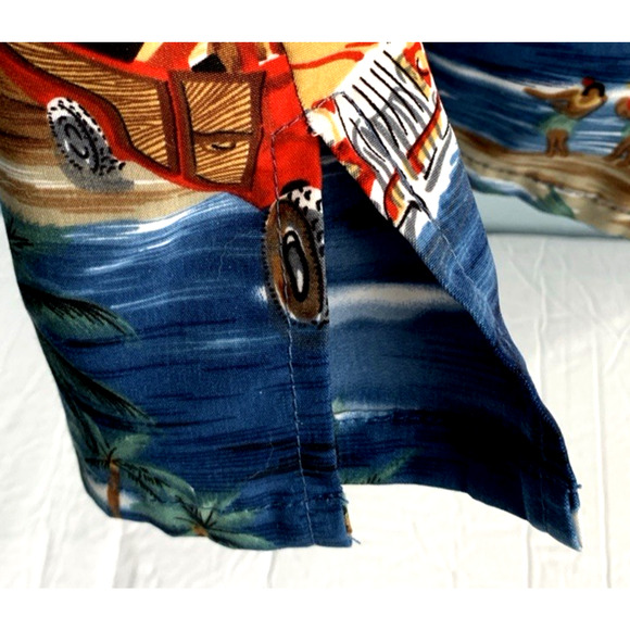ALOHA JOE Hawaiian Shirt Surf Boards Aloha Tiki Vtg Mens Large LG Sh Sleeve Blue - Picture 8 of 13